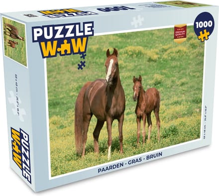 Puzzel Paarden - Gras - Bruin - Legpuzzel - Puzzel 1000 stukjes volwassenen