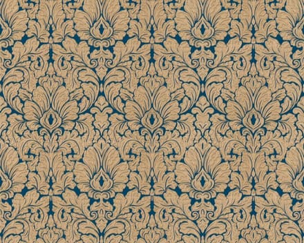Ornamenten patroon barok behang blauw goud dubbelbreed
