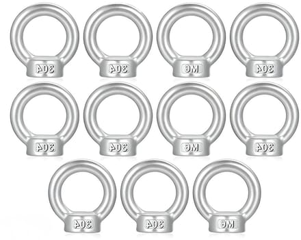 Set van 11 RVS Ringmoeren M6 met Vrouwelijke Draad voor Bevestiging en Heftechnologie Accessoires