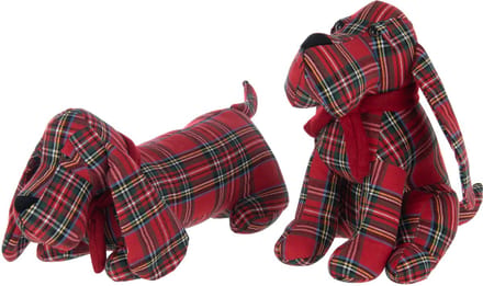 J-Line deurstopper Hond Geruit - polyresin - rood//groen - 2 stuks