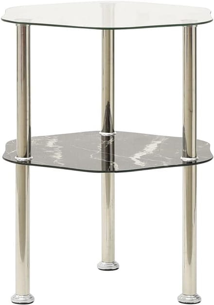 Bijzettafel 2 lagen - Salontafel - Moderne inrichting - Gehard glas - 38x38x50cm - Transparant zwart