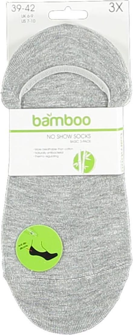 Apollo No-show Sokken Basic Bamboe Grijs 3-pack Maat 35-38