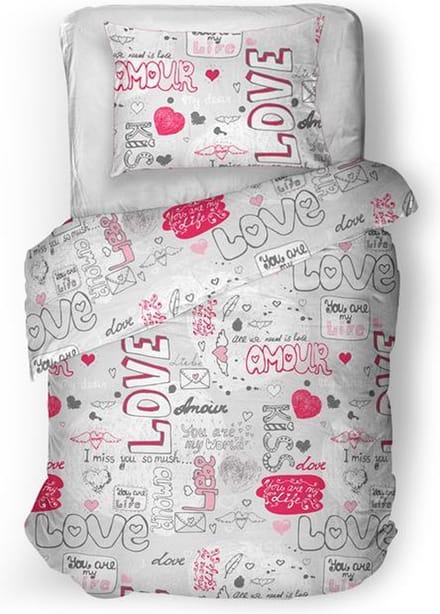 Snoozing Kiss - Dekbedovertrek - Eenpersoons - 140x200/220 cm - Grey