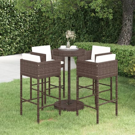 vidaXL - 5-delige - Tuinbarset - met - kussens - poly - rattan - bruin