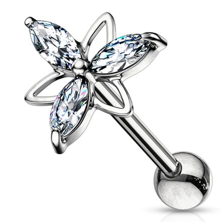 Piercing 3 Marquise CZ Double Triangle Flower Top 1.2x6 mm - zilver - LMPiercings