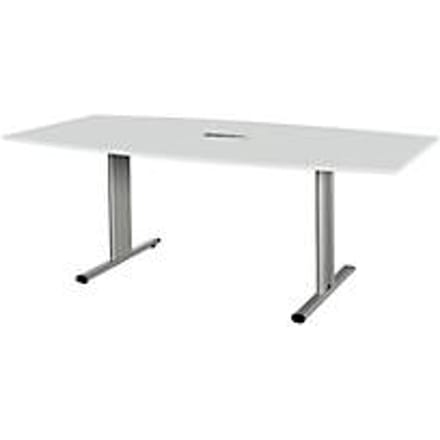 Schäfer Shop Select Vergadertafel Planova, bootvorm incl. netbox, 2000 x 1000/800 mm, lichtgrijs, accentlijst blank aluminium