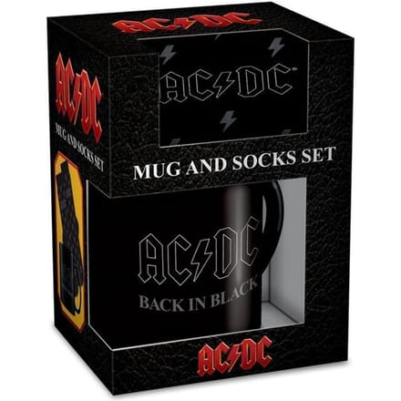 AC/DC - "Back in Black" Gift Set met Mok 315ml en Paar Sokken EU 41-45