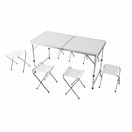 Campingtafel - met 4 stoeltjes - inklapbaar - verstelbaar - wit