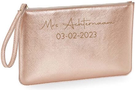 Toilettas leerlook cadeau bruid Mrs achternaam met datum trouwdag-rose gold