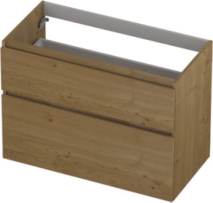 INK wastafelonderkast 2 laden greeploos fineer eiken asymmetrisch 90x45x65cm, natur
