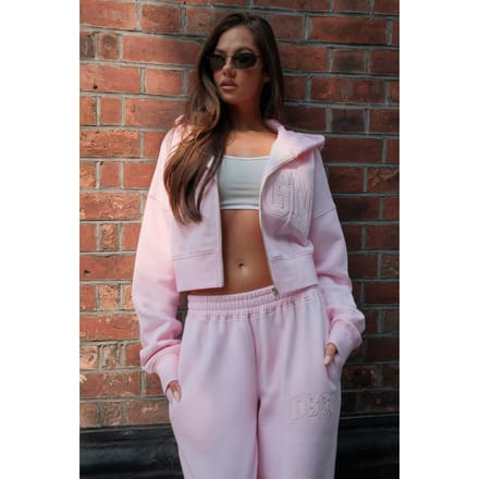 Dames Dsgn Studio Collegiate Applique Boxy Crop Hoodie Met Rits | Baby Roze | Maat: Medium