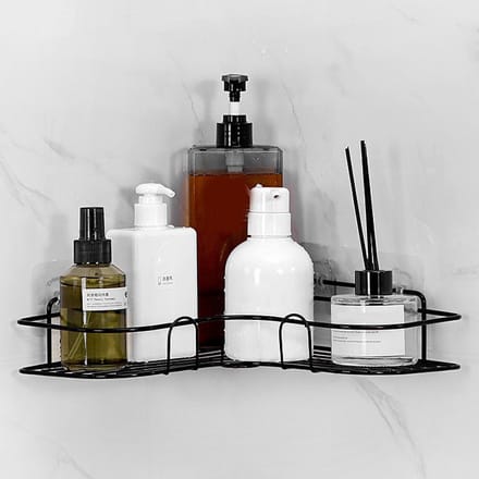 Étagère de Salle de Bain Sans Perçage Murale Flottante Rangement Étagère d'Angle Caddy de Douche Noir gray