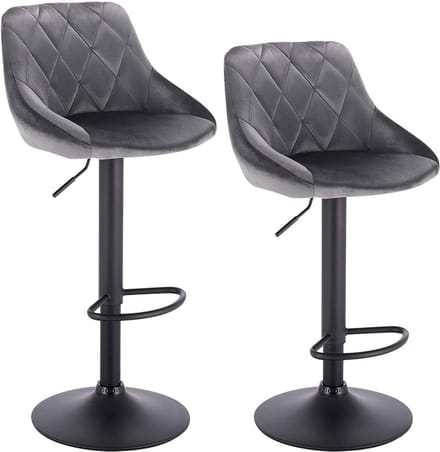 Designer Barkruk - Grijs - Velvet - Ergonomisch - Verstelbaar - Zithoogte 60-82cm - Set van 2