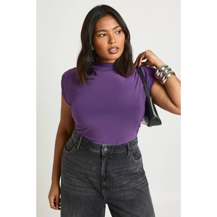 boohoo Dames Plus Schoudervulling Mouwloze Bodysuit | Plum | Maat: 18