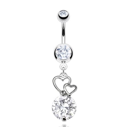 Navelpiercing hanger met CZ hartjes - zilver wit - LMPiercings
