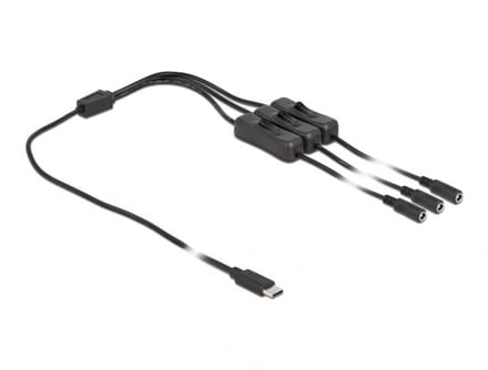 USB-C - 3x DC plug splitter | 5,5 x 2,1mm | max. 5V/3A (15W) | schakelaars | zwart | 1 meter