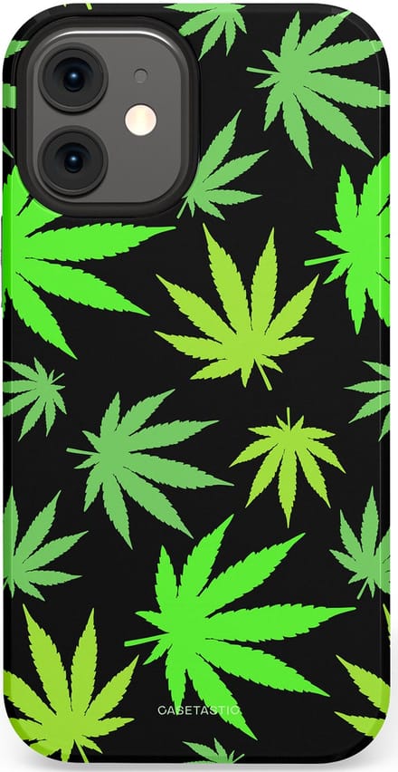 Casetastic hoesje geschikt voor Apple iPhone 12 Mini - Dubbellaagse bescherming - Cannabis - Fashion Case - Zwart Groen