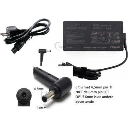 Asus adp-150ch b 20v 7,5a 150w adapter voeding 4,5mm pin oplader origineel