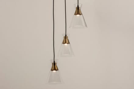 Lumidora Hanglamp 74676 - THIJMEN - 3 Lichts - E27 - Brons - Messing (kleur) - Transparant - kleurloos - Metaal