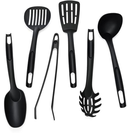 6‑delige Hittebestendige Nylon Keukengerei Set – Antikras - Zwart
