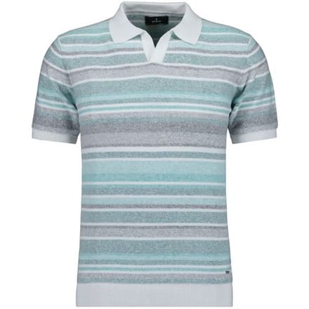 Ragman Trui Short Sleeve Knit Stripe Resort Collar Groen-Multi / male
