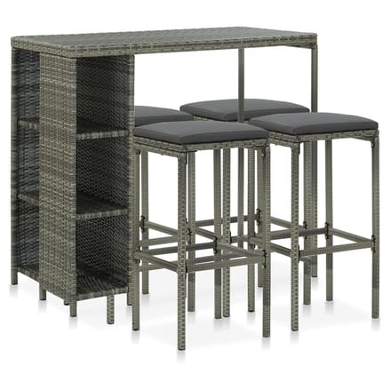 vidaXL - 5-delige - Tuinbarset - met - kussens - poly - rattan - grijs