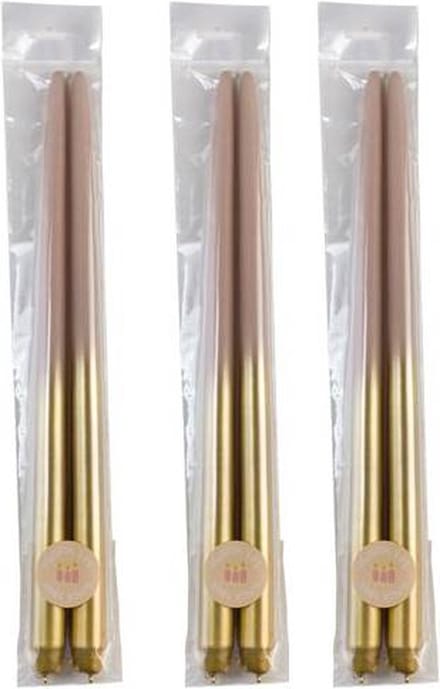 Cactula tweeling dip dye kaarsen oud roze met goud 2,2 x 38 cm extra lang set van 6