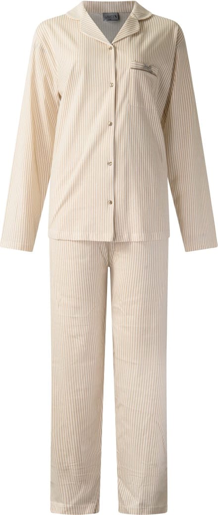 Lunatex - dames pyjama 124269 doorknoopsluiting - 100% katoen - zand - maat L