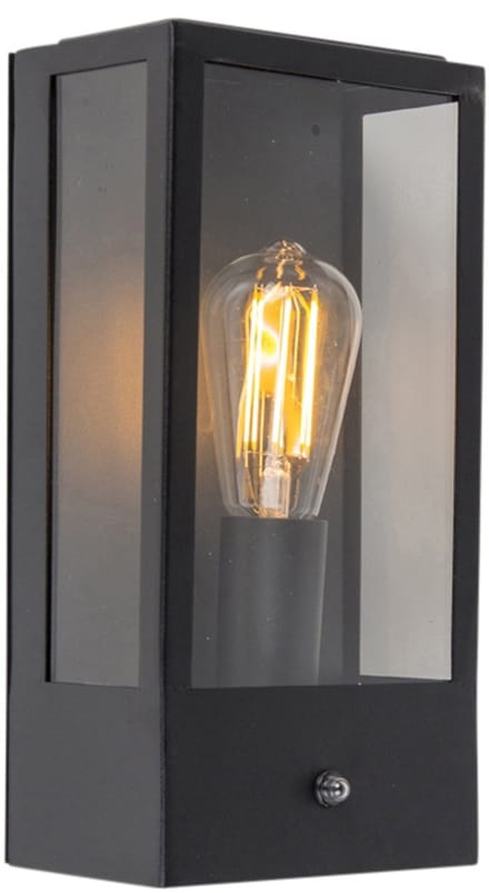 QAZQA rotterdam Wandlamp voor buiten - Met sensor - 1 lichts - D 100 mm - Zwart