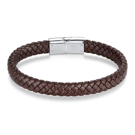 Twice As Nice Armband in edelstaal, bruin leer 21cm