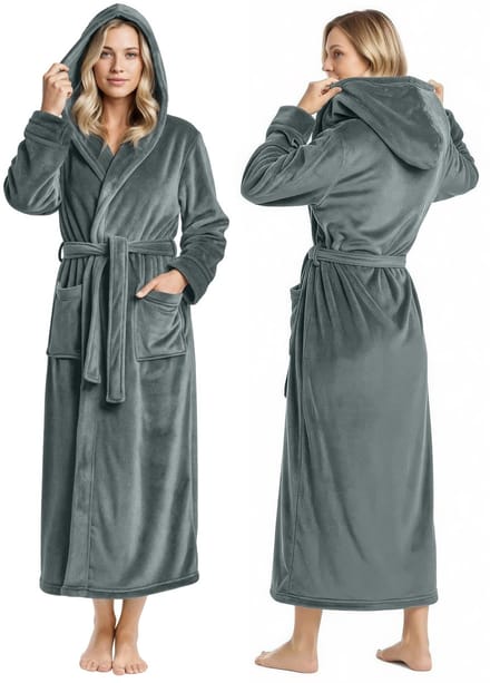Threads Fleece badjas met capuchon voor dames, pluche, lange badjas