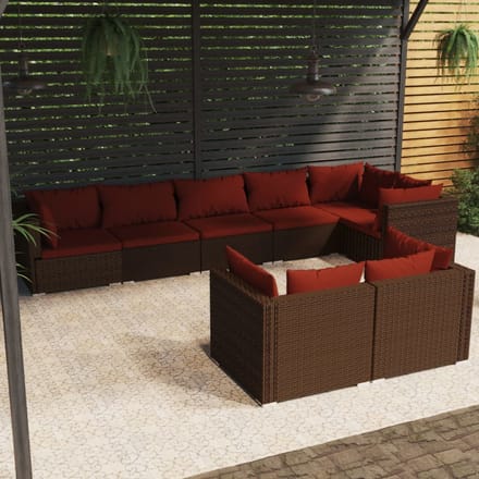 vidaXL - 8-delige - Loungeset - met - kussens - poly - rattan - bruin