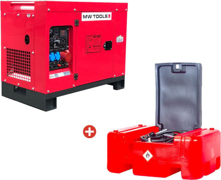 Complete power pack met dieselgenerator 10kW en externe dieseltank 210 liter. MW Tools DG100EPACK1