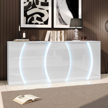 Sweiko Dressoir - Woonkamerkast - Hoogglans - LED-verlichting - Verstelbare planken - Wit