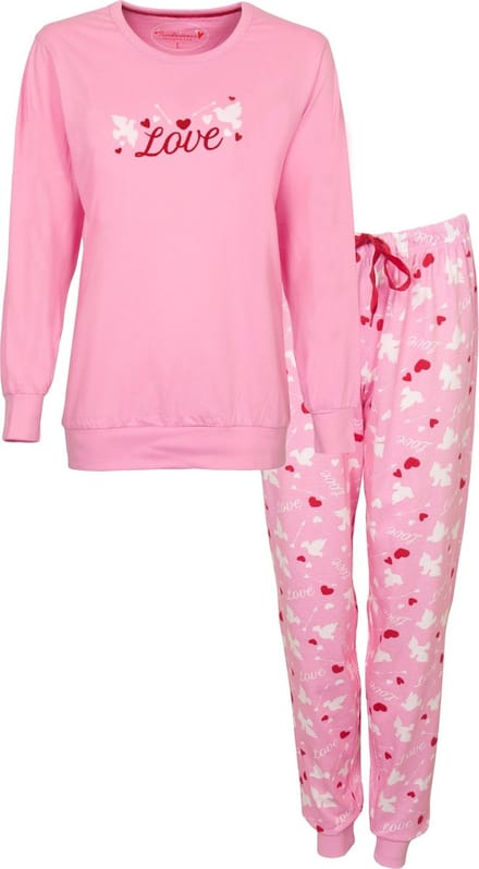 Tenderness Dames Pyjama - Katoen - Hartjes - Zacht Roze - Maat XXL