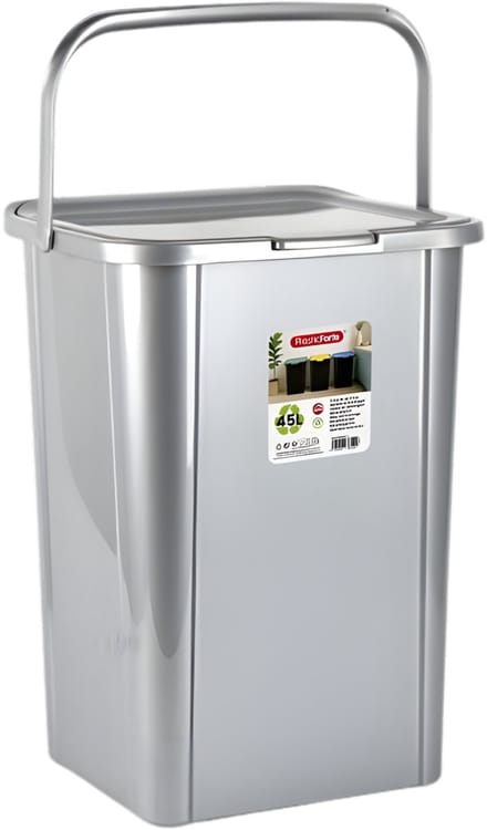 Plasticforte Recycling afvalbak - zilvergrijs - 45 Liter - afsluitbaar - 34 x 40 x 54 cm - kunststof