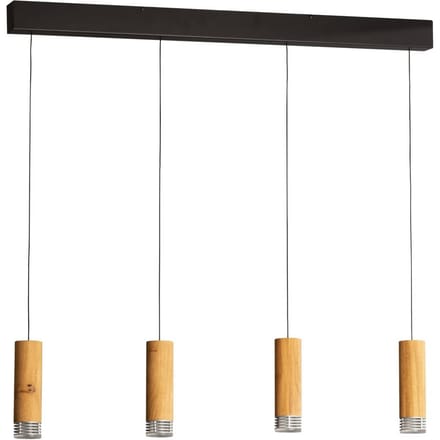 FISCHER & HONSEL LED hanglamp Shine-Wood, 100 cm, eiken/zwart, 4-lamps