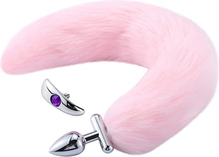 Buttplug met staart op losse schroef - roze