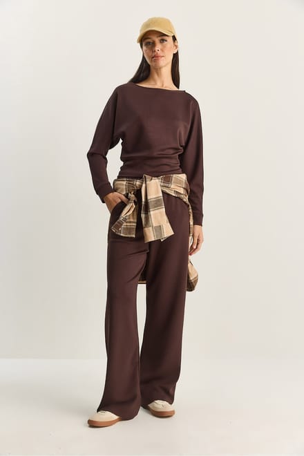 Asymmetrische Kraag Gebreide Hoge Taille Twee-delige Set