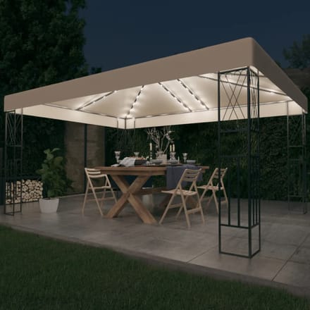 vidaXL - Prieel - met - LED-lichtslinger - 3x4 - m - stof - crèmekleurig