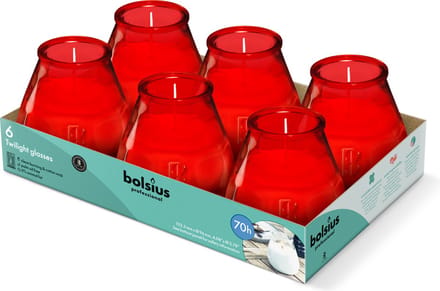 Bolsius - Twilight - Kaars in glas - Patio - Rood - Tray 6 - 70 branduren