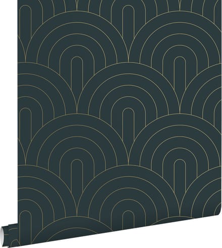 ESTAhome behang art deco motief donkerblauw - 53 cm x 10.05 m - 139743