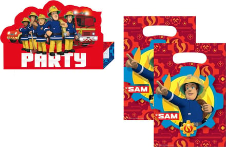 Brandweerman Sam - Feestpakket - Feestartikelen - Kinderfeest - Uitnodigingskaarten - Uitdeelzakjes.