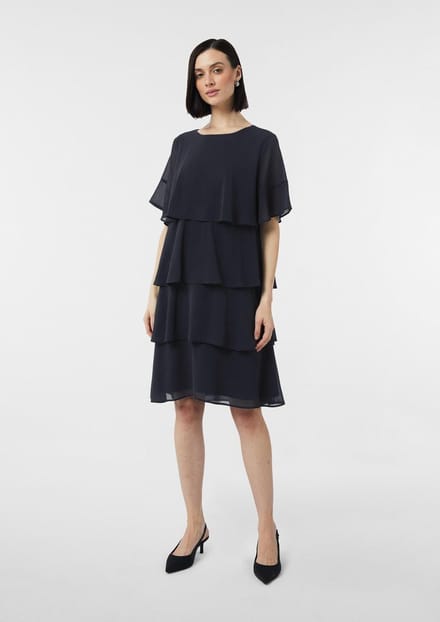 Korte chiffon crêpe jurk met volants voor dames COMMA