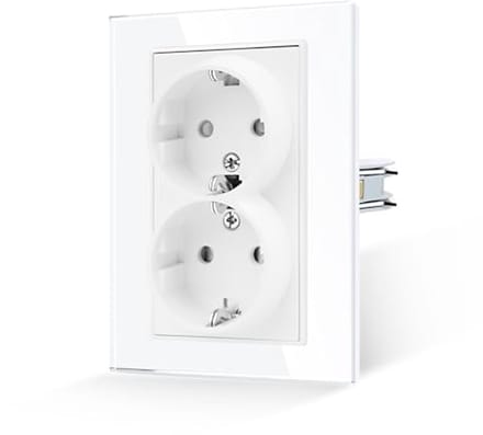 Solidchoice - Dubbel Stopcontact met Haken, Gehard Glas, Wit