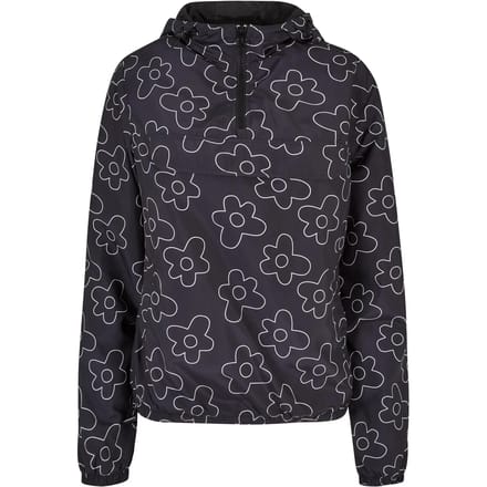 Urban Classics - AOP blackflower Pullover Jas - S - Zwart/Wit