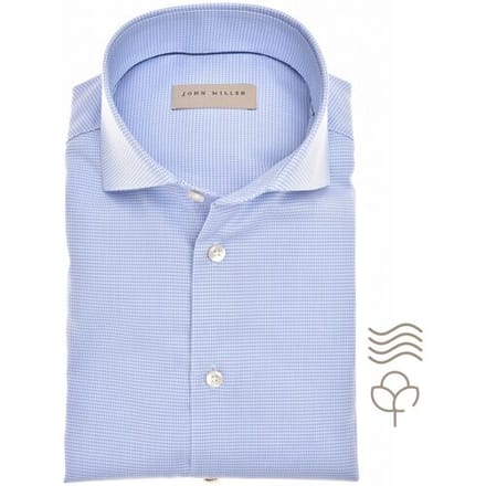 John Miller Overhemd Fine Check Pattern Cotton Easy Care Midden Blauw / male