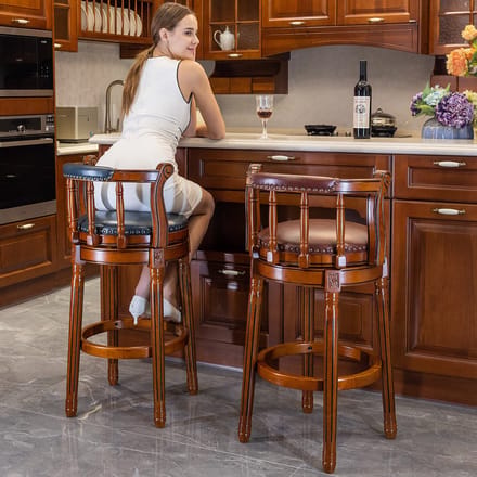MODFU - Barkruk - 360 Graden Draaibaar - Met Rugleuning - Houten Frame - Bruin