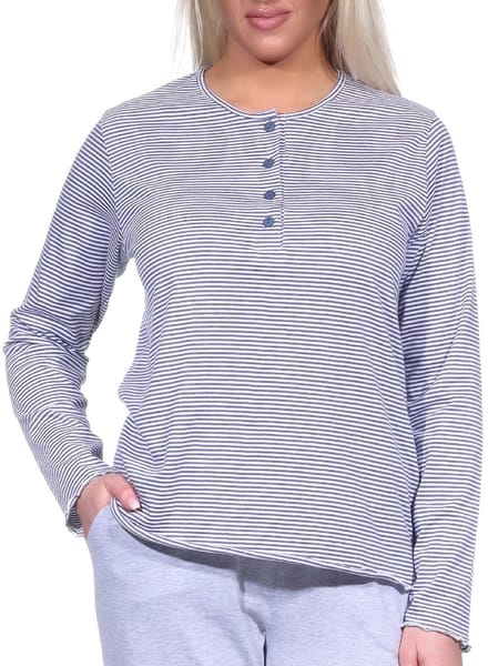 Dames Pyjama Top Mix & Match met lange mouwen in gestreepte optiek