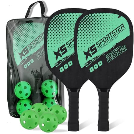 Ensemble de 2 raquettes de pickleball en bois avec 4 balles et sac de transport vert